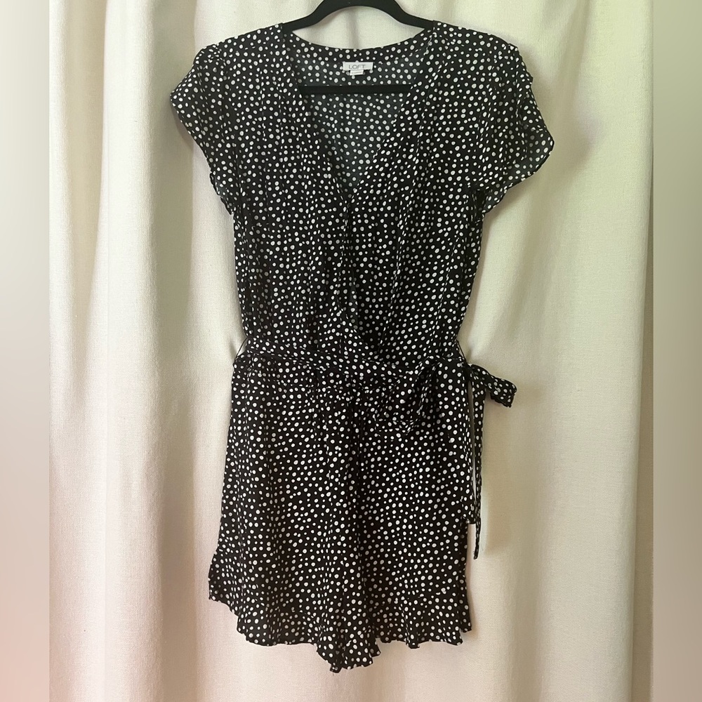 Loft brand black polka dot shorts romper